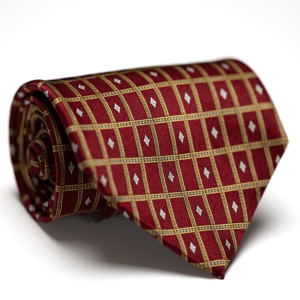Umberto Bossi Elegant Silk Necktie‎ Red and Gold Men's Tie, EUC